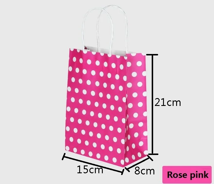 

40PCS Colorful with white Polka Dot kraft paper gift bag with handles 21*15*8cm gift bag for shops party Christmas Wedding