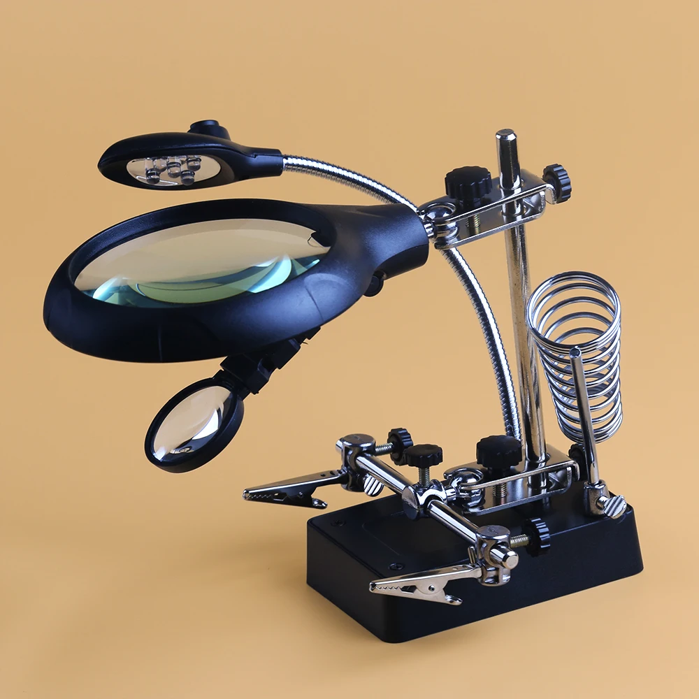 

Увеличительное стекло BIJI 2.5X 5X 8X, 5 светодиодов, подставка для паяльника, Настольная лупа для ремонта