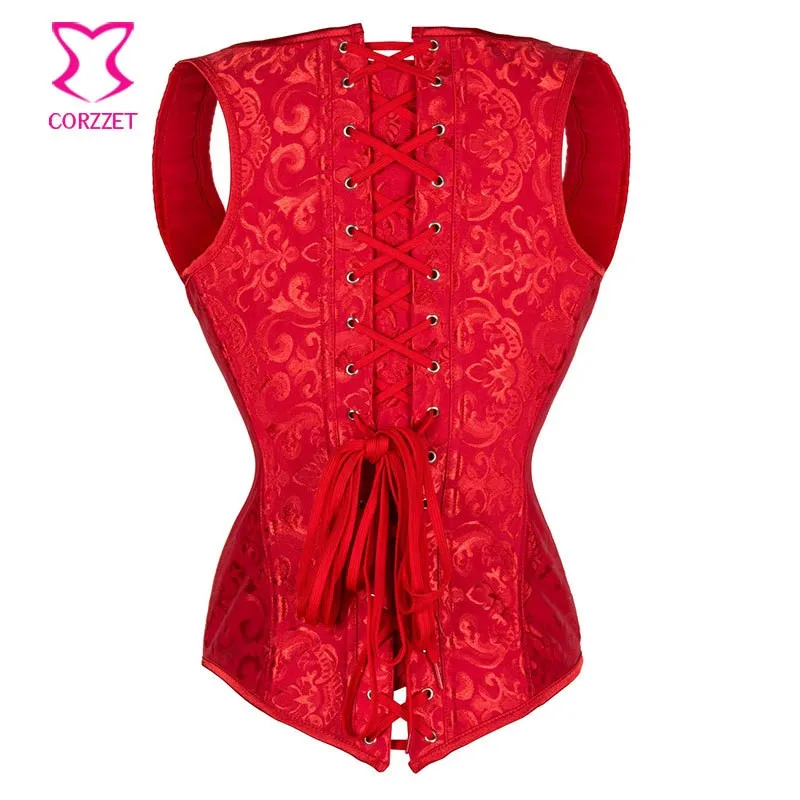 Корсетный красный свадебный жаккардовый стальный корсет в стиле стимпанк жилет