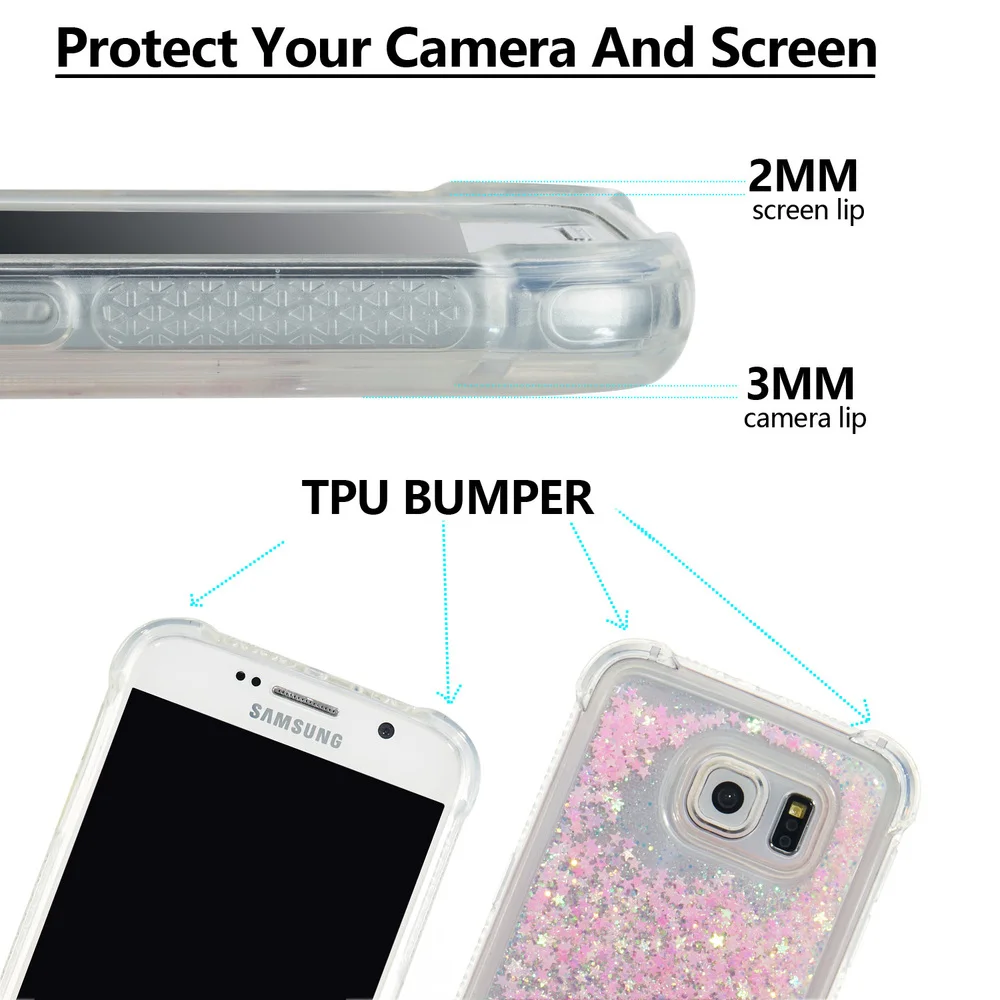 Для Samsung Galaxy S6 S 6 Bling Glitter Quicksand Liquid Fitted Case SM-G920FD SM-G920F Симпатичные бампер из мягкого