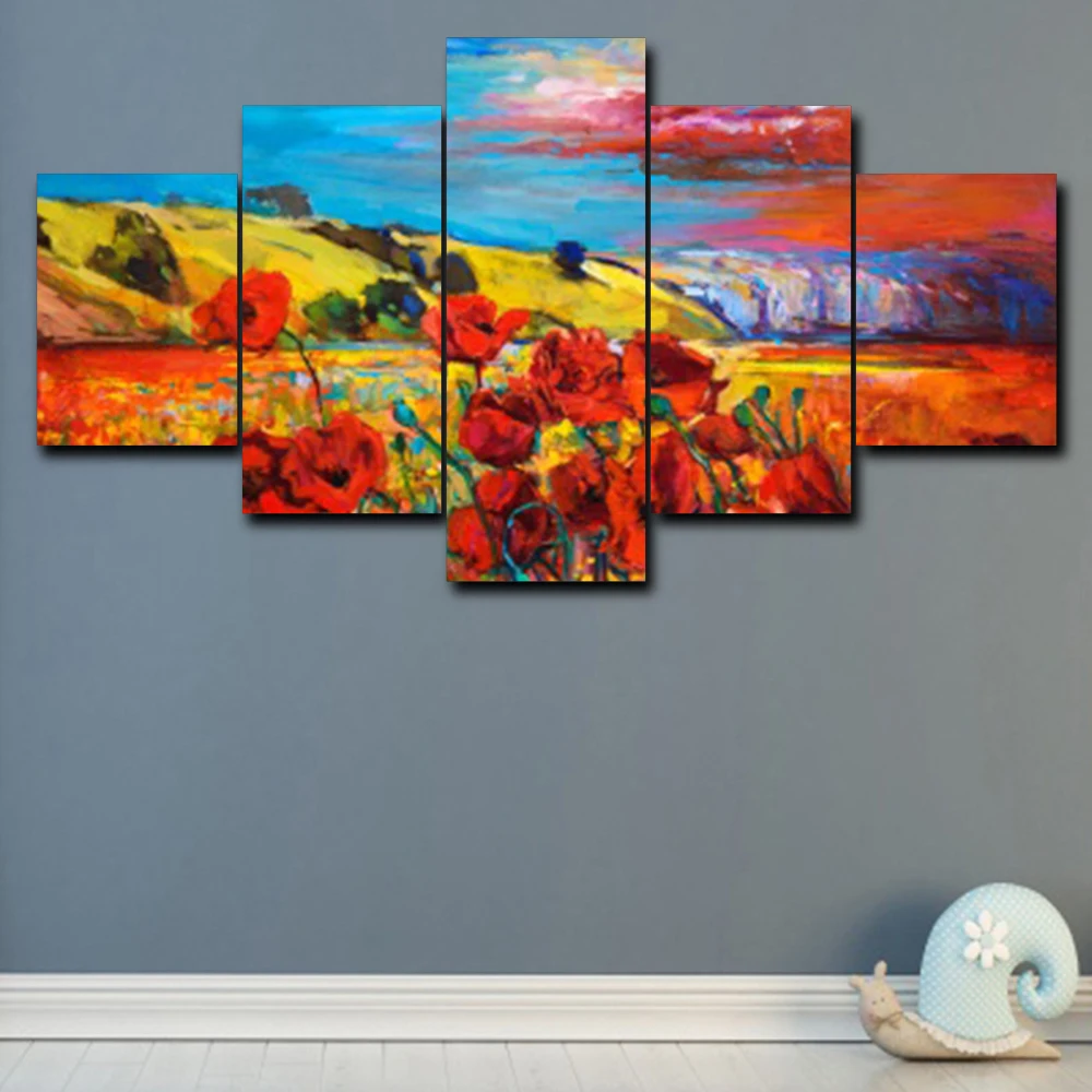 Abstract Modern Popular Wall Art Vintage Canvas Oil Painting Cartoon Animal 5 Panel Posters For Home Living Room Decor No Frame | Дом и сад