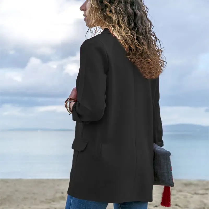 

Women Autumn Spring Long Sleeve Suit Jacket Solid Front Open Slim Coat