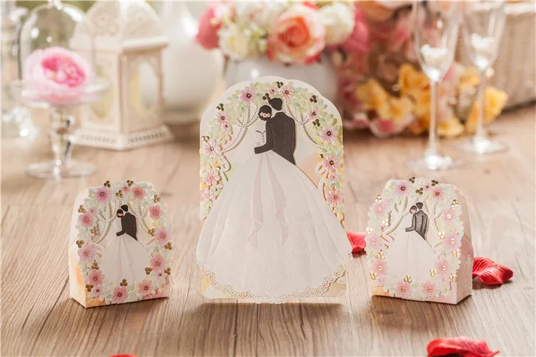 100 шт. красные/белые свадебные коробки для свадебных сувениров с лазерной резкой