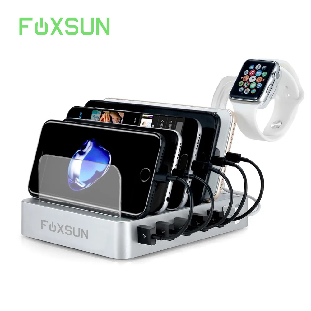 FOXSUN 6-портовая usb-подставка для быстрой зарядки с подставкой Apple Watch док-станция