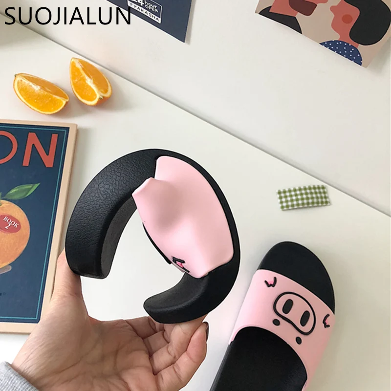 SUOJIALUN/милые женские шлепанцы с рисунком поросенка Модные летние милые