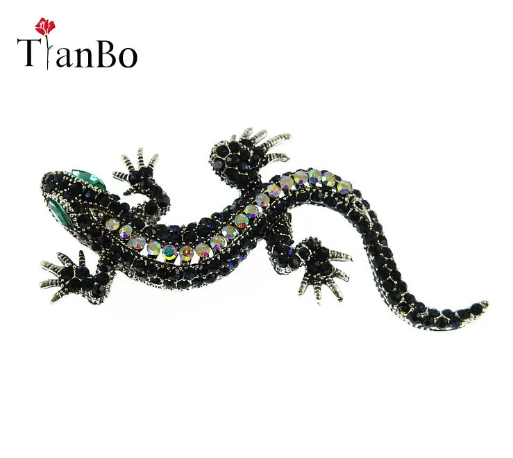 TianBo Стразы брошь ящерицы темно синего цвета тело зеленый глаз Gecko бижутерия