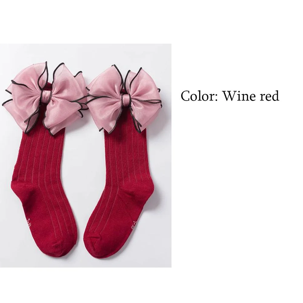 wine red Модные детские носки с бантиками, носки для маленьких девочек Хлопковые гольфы для детей ясельного возраста, яркие цвета, одна пара носков для младенцев - Цвет: wine red