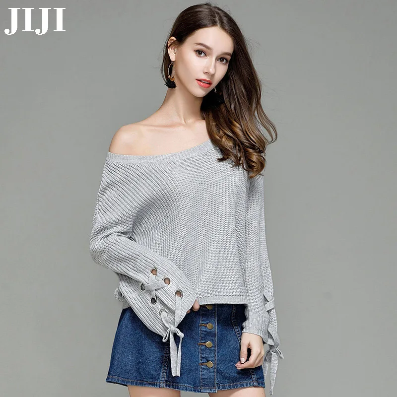 JIJI 2017Spring&ampWinter Womens Pullover Loose Lace Up Long Sleeve O-neck Sweater | Женская одежда