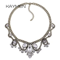 kaymen new arrival antique silver plated vintage chokers necklace for girls party jewelry crystals necklace pendant bijou