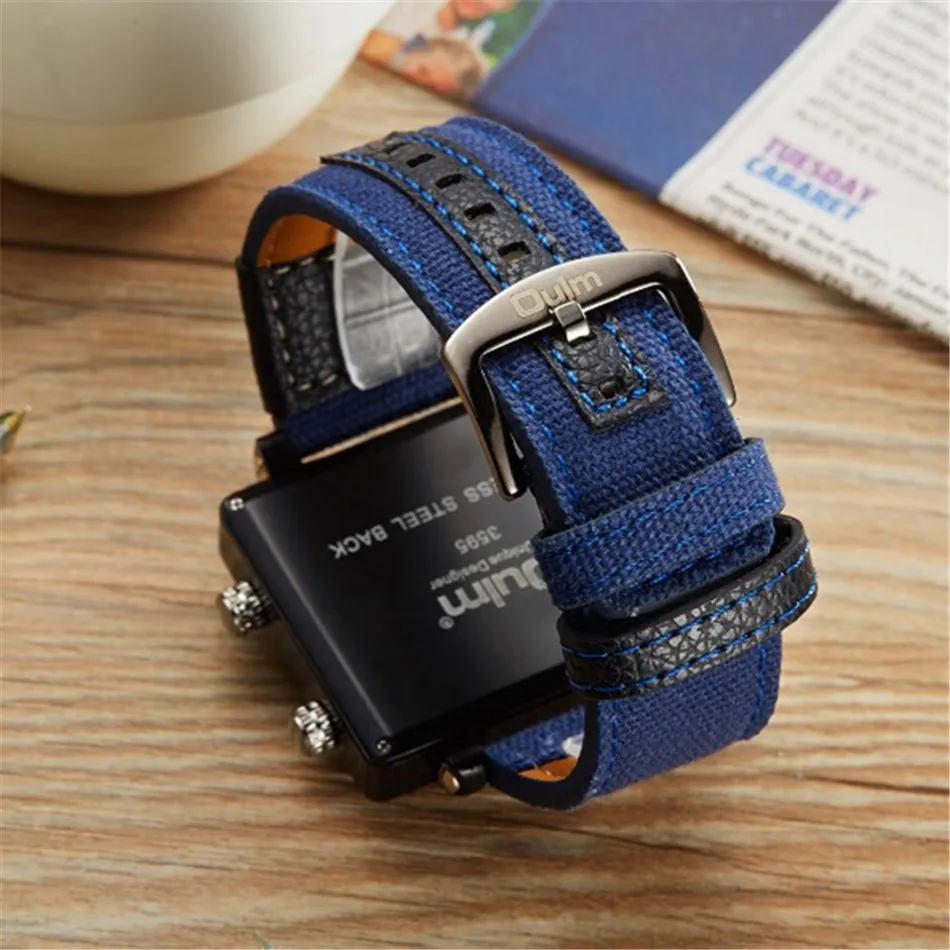 Часы OULM Мужские кварцевые с 3 часовыми поясами люксовые Модные прямоугольные