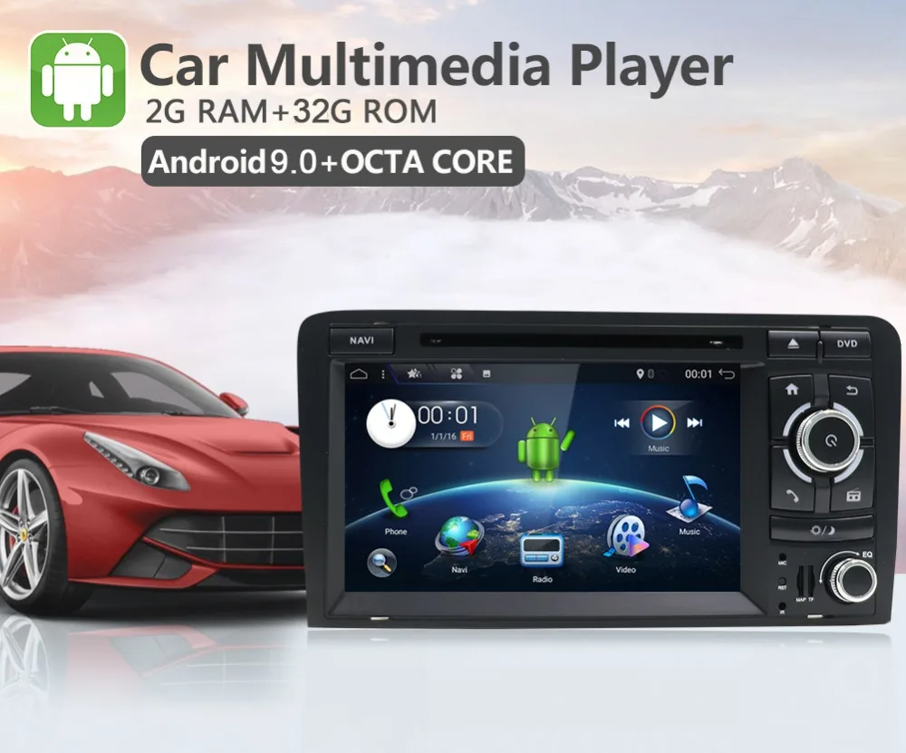 Восьмиядерный 2din Android 9,0 автомобильный DVD CD плеер gps навигация Авторадио Стерео Navi для Audi A3 S3 2006-2011 Автомобильная Мультимедийная система