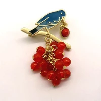 2018 new fashions dripping oil red beads female animals birds brooches