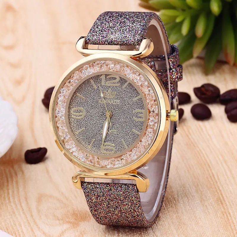 RINNADY Brand Crystal Ball Big Dial Fashion Watch Woman Shiny Red Leather Ladies Watches For Women Montre Femme Drop-Shipping | Наручные