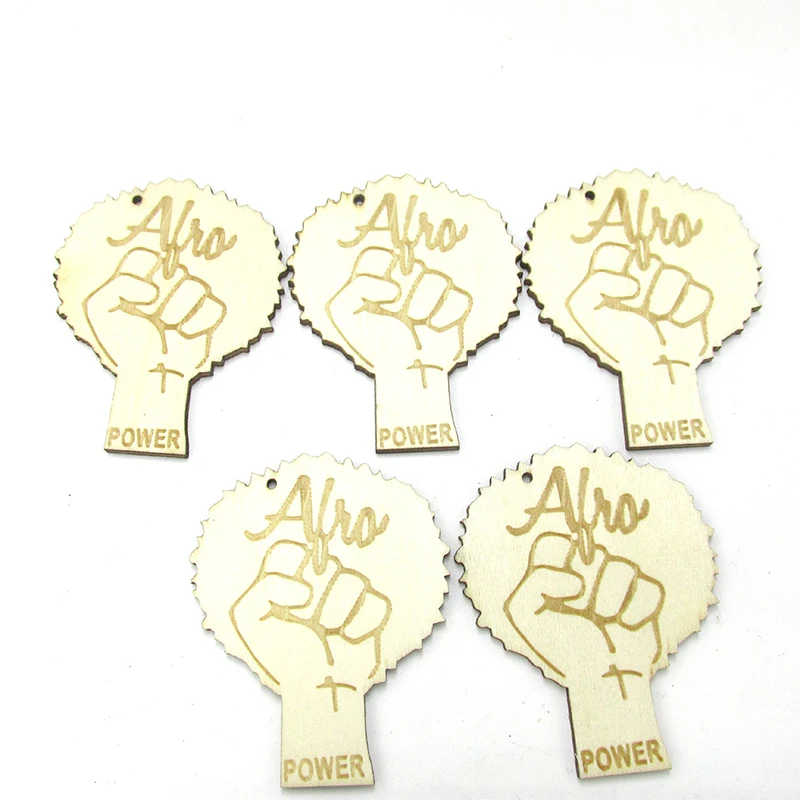 Гравировка Горячая продажа афро сила кулак деревянные серьги можно смешать 4