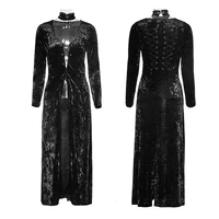 goth gothic retro casual women dress black laced back velvet party long dresses with minimalist band in the back y 735