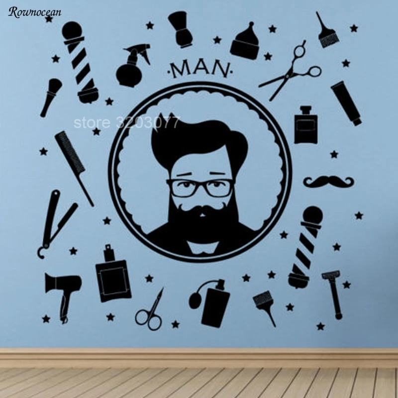 Наклейка на стену, наклейка для спальни, для мужчин, Парикмахерская, логотип, Парикмахерская, ножницы для бритья, парикмахерские аксессуары для мужчин, BA16