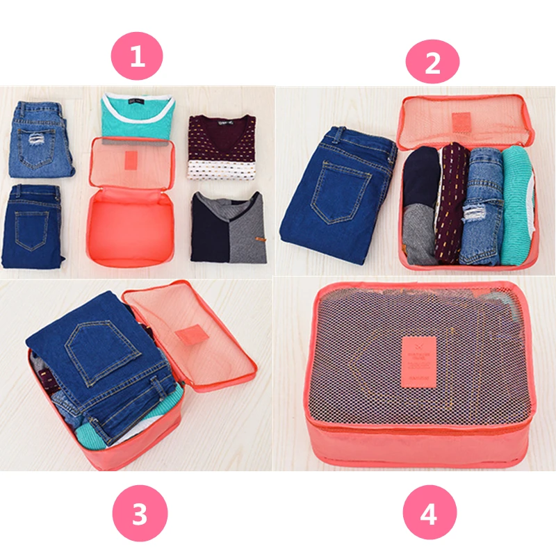 HMUNII 6PCS/Set High Quality Oxford Cloth Travel Mesh Bag In Luggage Organizer Packing Cube Organiser for Clothing C1-06 | Багаж и сумки
