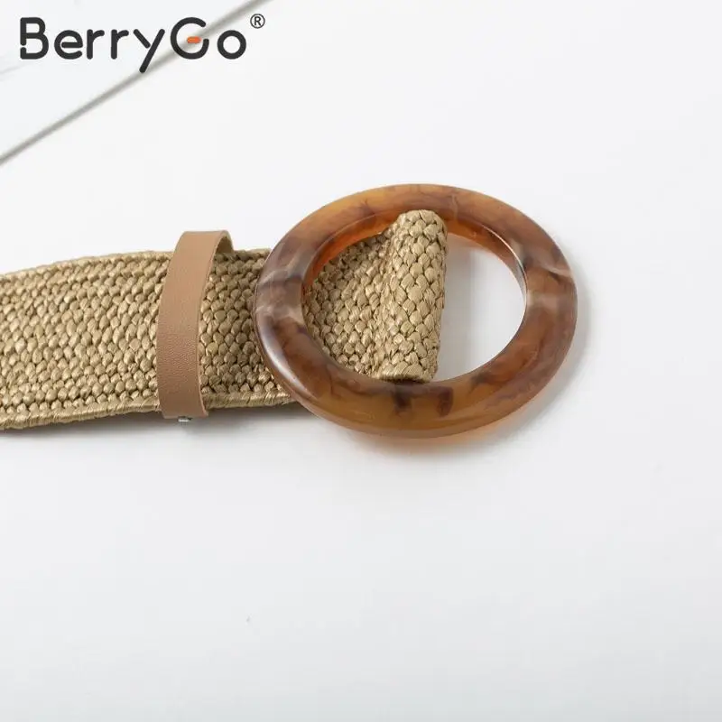 Женский широкий пояс с соломенной пряжкой BerryGo повседневный плетеный ремень