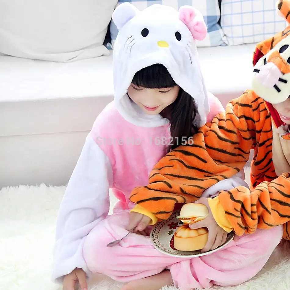 Фланелевые пижамы унисекс детские комбинезоны в виде животных кошки Женский