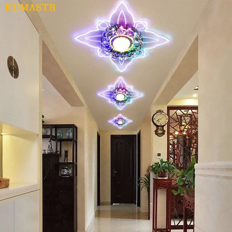 Креативный светодиодный потолочный светильник с кристаллами и цветами