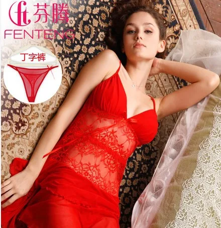 Сексуальная женская красная кружевная ночная рубашка нижнее белье платье Ночная