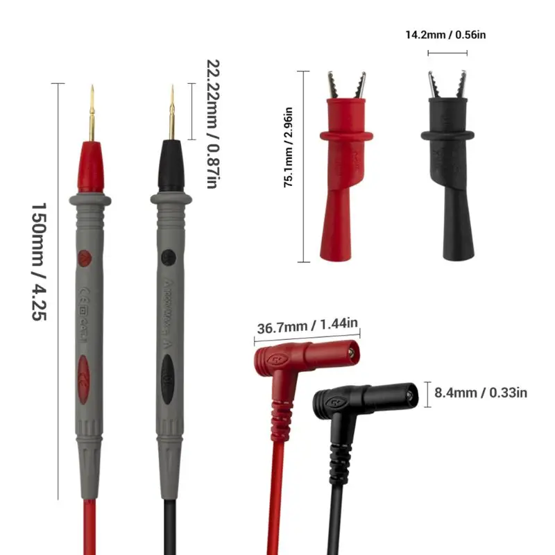Universal Needle Tip Probe Test Leads Pin Digital Multimeter Multi Meter Tester Lead Wire Pen With Alligator Clip Set 1000V 20A |