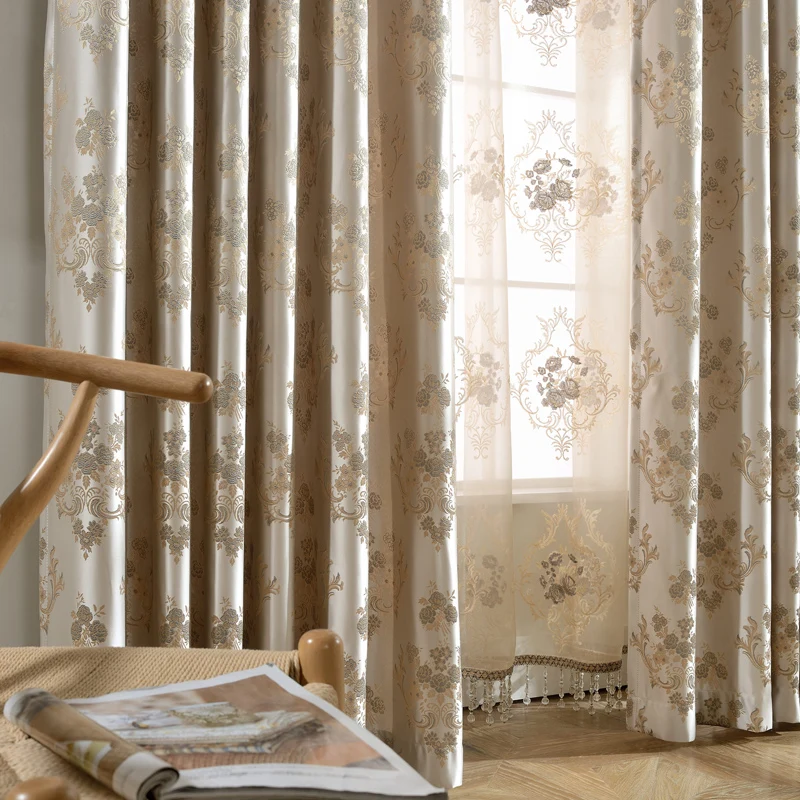 

Europe luxury Jacquard Blackout Cloth Curtains with high-end Custom Embroidery Voile Curtain for Living Room /Bedroom/Study Room