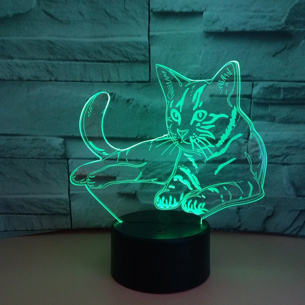 7 цветов USB Спальня домашний декор с милым рисунком кота 3D Ночной светильник