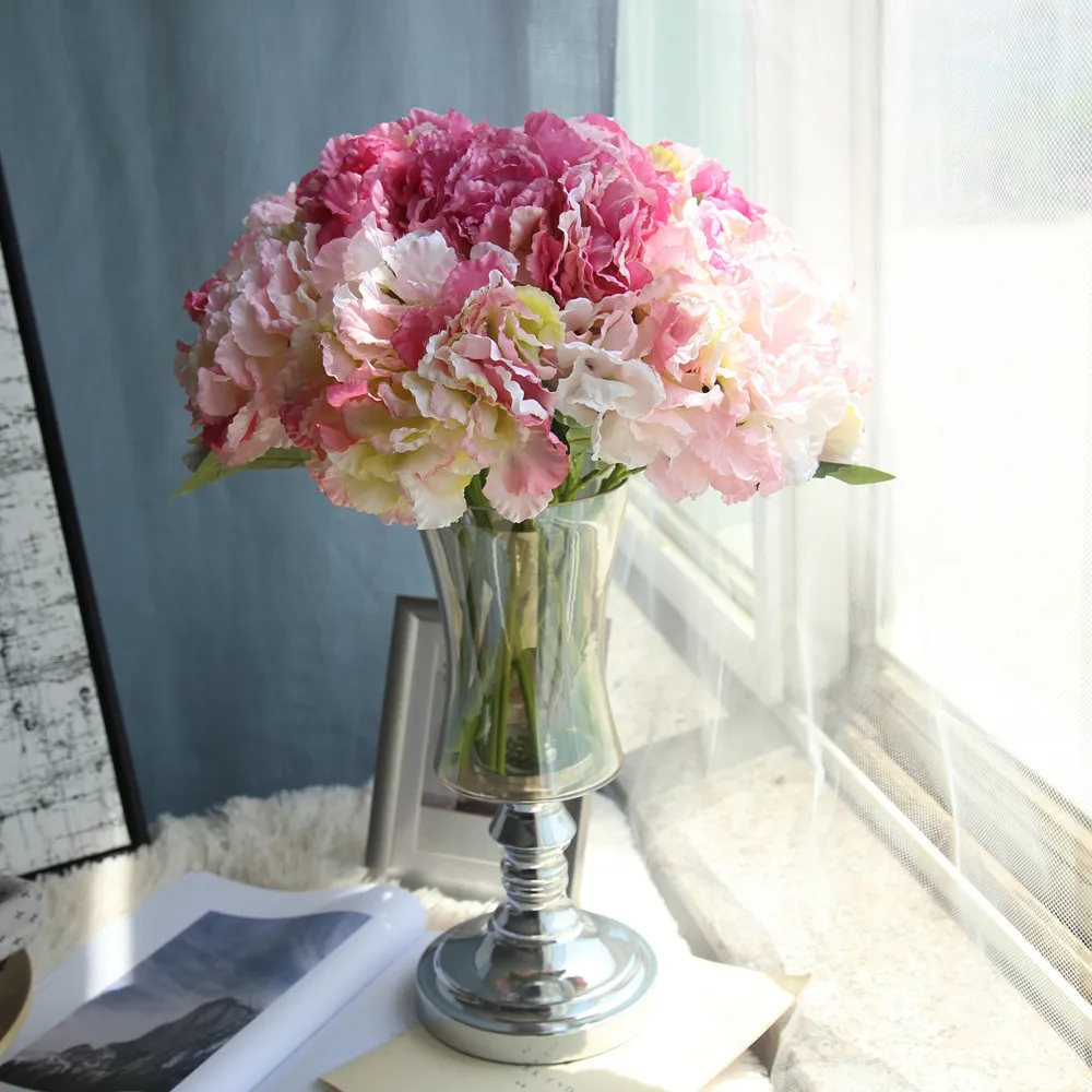 High Quality Artificial Silk Fake Flowers Peony Floral Wedding Bouquet Bridal Hydrangea Decoration DIY Favors Home De D1 | Дом и сад