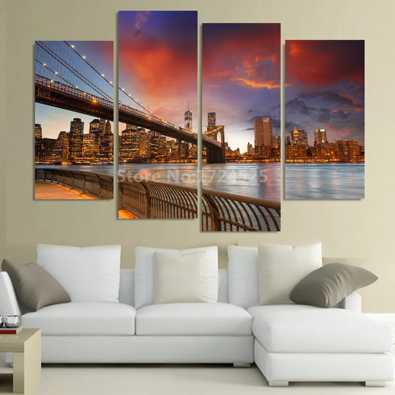 Современная Настенная картина без рамки из 4 предметов Картина на холсте Ночной