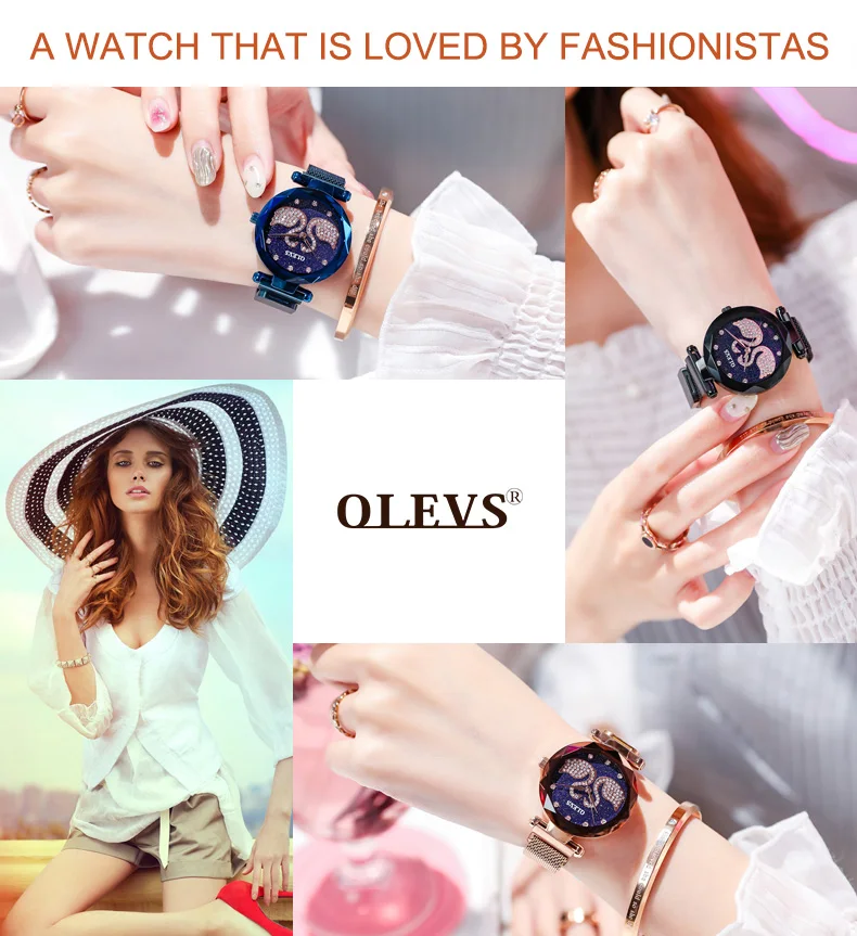 Горячая Montre Femme кварцевые женские часы Звездное небо Алмазный розовое золото Сталь женские часы с магнитной пряжкой фиолетовое платье женские часы Лебедь