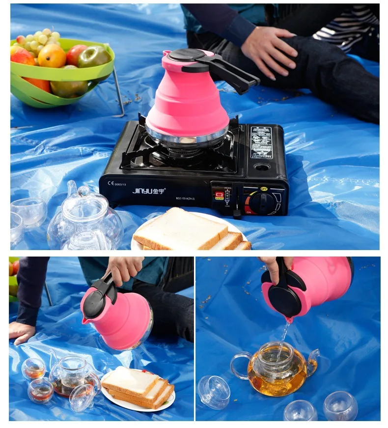 1.5L открытый складной конфеты Цветной силиконовые воды чайник Чай котел Портативный Кемпинг Кухня Suppies