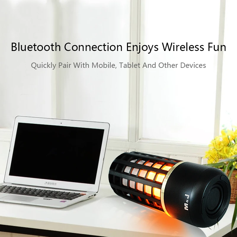 Хит! M & J портативный TWS bluetooth динамик открытый TF беспроводной mp3 LED пламя лампа