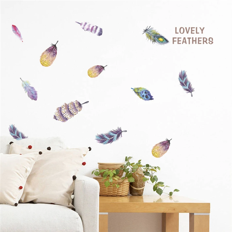 Красочные перья Наклейки на стены Home Decor Гостиная офис ПВХ стикеры 30*90 см росписи