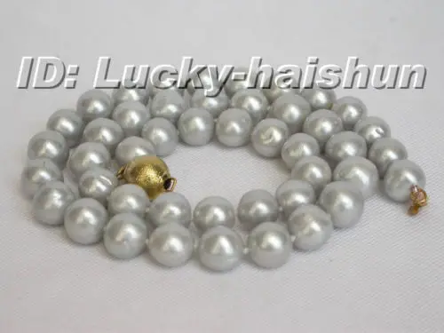 

Genuine 10mm round gray freshwater pearl necklace j6363