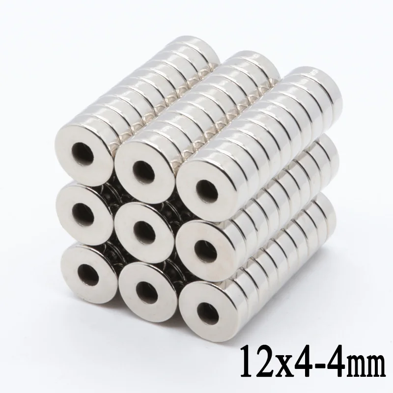 50pcs 12x4 mm Hole: 4mm Super Strong N35 Craft Rare Earth Magnet Permanet Countersunk Ring Powerful Neodymium Magnets