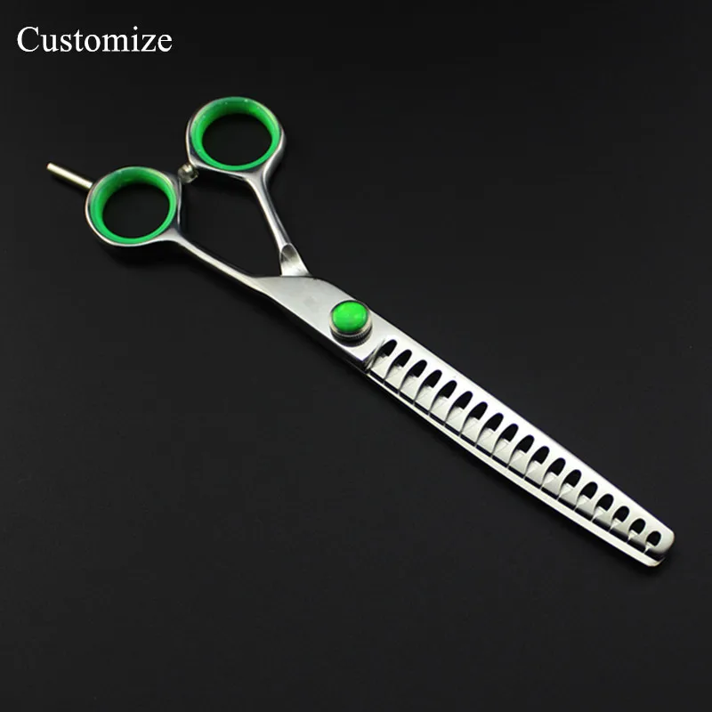 

Customize logo japan 440c 7 inch green gem Pet dog grooming hair scissors thinning barber makas dog shears hairdressing scissors