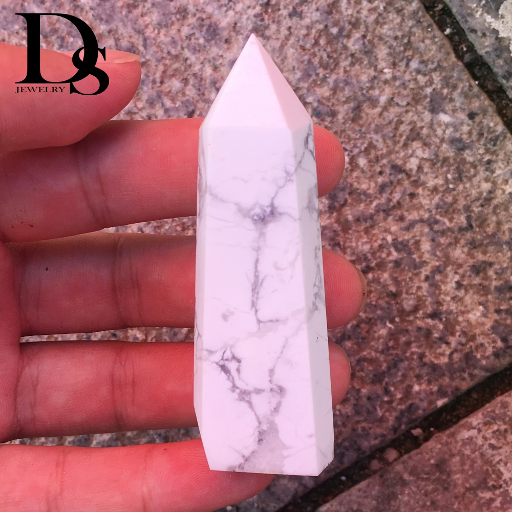 

DS 5pcs Natural White Turquoise Wand Point Quartz Crystal Wand Point Healing Hexagonal Magic Point Wand Gifts