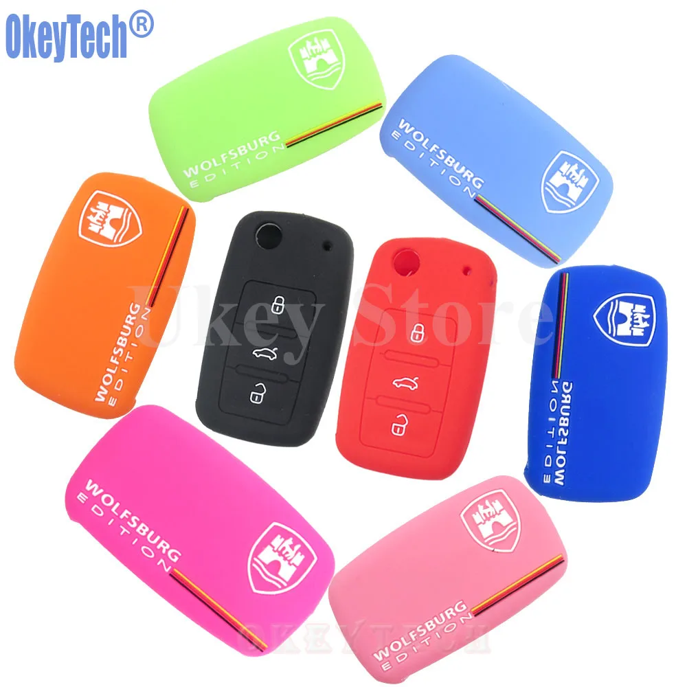 OkeyTech Silicone Key Holder 3 Buttons for VW VOLKSWAGEN Wolfsburg Edition Flip Remote Protector Cover Case Free Shipping | Автомобили и