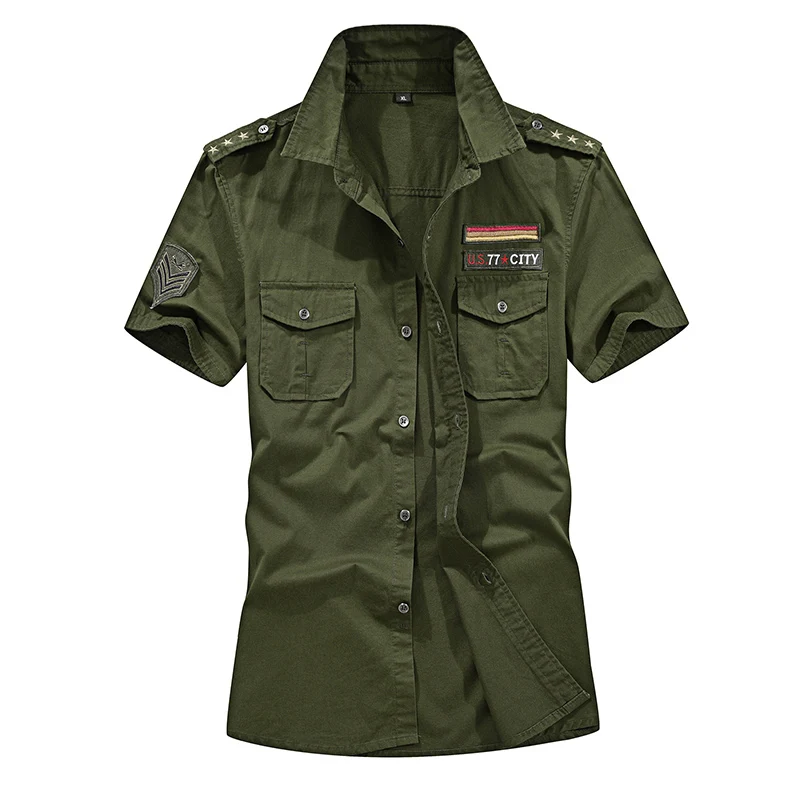 77City Killer Summer Men Shirt Cotton Military Tactical Shirts Men Casual Short Sleeve Social Chemise Homme Camisa Masculina