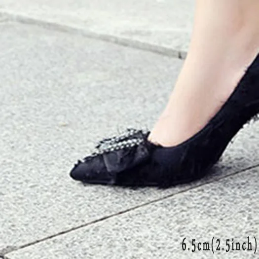 black 6.5cm Фиолетовые Свадебные туфли на высоком тонком каблуке с острым носком Насосы алмаз большого размера взлетно посадочной полосы 33 Кристалл женские - Цвет: black 6.5cm