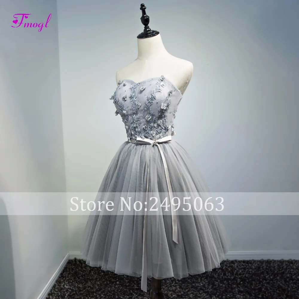 Романтическое свадебное платье без бретелек с аппликациями Fmogl короткое для