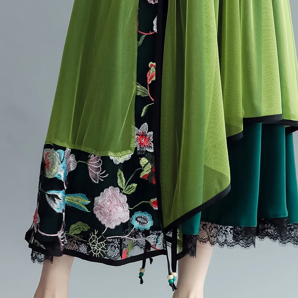 Faldas mujer moda, Женская длинная юбка в богемном стиле, Женская этническая винтажная длинная юбка в богемном стиле, зеленая Лоскутная юбка