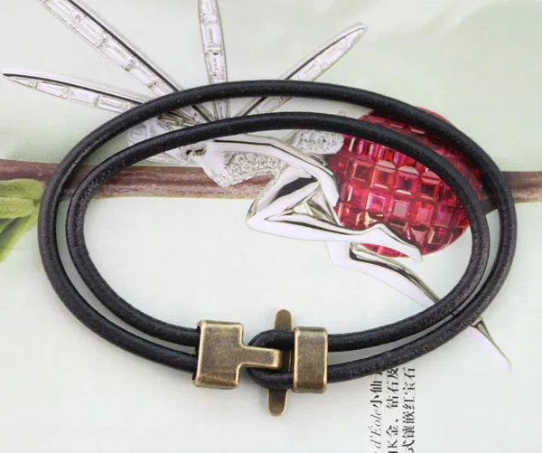 

12PCS Black Double Leather Hook Clasp Bracelets #23306