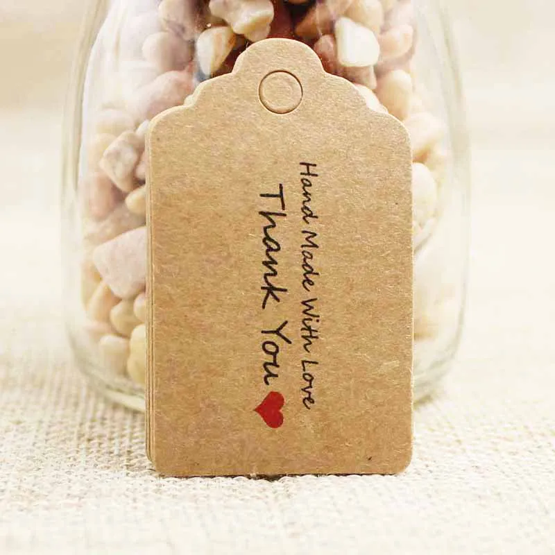 

White /kraft paper thank you jewelry tag paper garment hang tag handmade with love brand note tag 1000pcs per lot 5*3cm