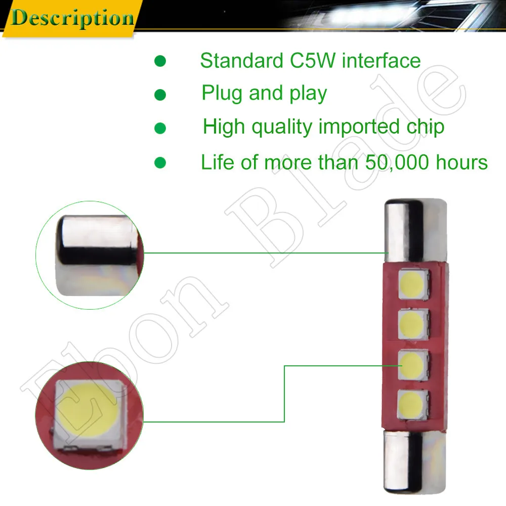 Светодиодная лампа C5W 4 SMD 3030 шт. 28 мм 29 мм|Сигнальная лампа| |