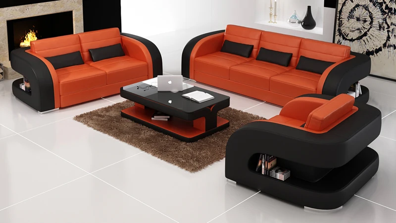 Оранжевый и белый современный кожаный диван для гостиной|modern couch|design couchcouch design |