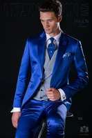latest coat pant design italian royal blue satin grey men suit slim fit 3 piece tuxedo custom groom blazer prom suits masculino