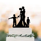 Семейный свадебный торт, пара с двумя мальчиками, силуэтом торта, уникальные и забавные украшения для свадебного торта жениха и невесты