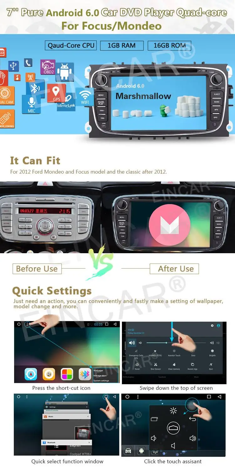 4 core 2 DIN Android 6.0 автомобиль DVD GPS Navi Bluetooth для Ford Mondeo Focus S MAX|din android|2 din androidcar dvd gps |